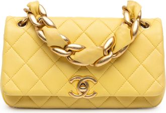 Chanel Pre-owned Womens Quilted Lambskin Chain Bag - Yellow Leather - One Size