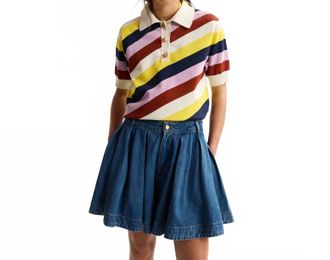 Essentiel Multicolor Striped Knit Polo Top With Contrasting Buttons In Off White