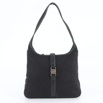 Ferragamo Black Leather Canvas Handbag Shoulder Bag Tote Bag (Pre-Owned)