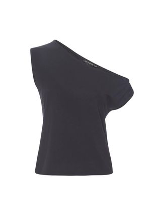 Good American Womens Stretch Jersey Asymmetric Top In Black