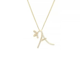 Say It With 1 Inch Winged Full CZ Stones Initial Necklace Z - Yellow Gold | Size: 18 inches