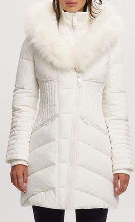 Noize Gigi Vegan Faux Fur Trim Quilted Parka in White at Nordstrom Rack, Size X-Small