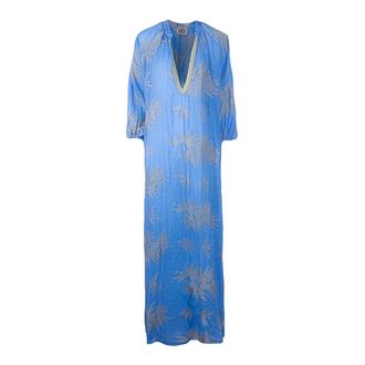 PHO Firenze Maxi Dresses, female, Blue, Size: L Ramie Kaftan