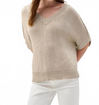Joseph Ribkoff V-Neck Sweater Knit Relaxed Top In Moonstone