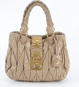 Miu Miu Pink Beige Leather Handbag Shoulder Bag Tote Bag (Pre-Owned)