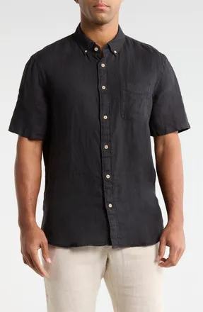 Faherty Laguna Short Sleeve Linen Button-Down Shirt in Ridge Black at Nordstrom Rack, Size Xx-Large