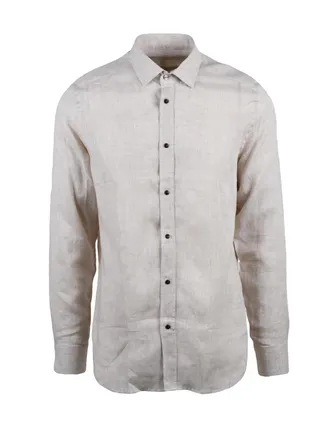 Deuxieme Shirt Beige Linen Men Shirt