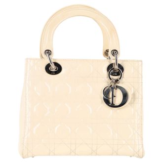 Dior Pre-owned Womens Medium Lady Top Handle Bag in Ivory Patent Leather - One Size