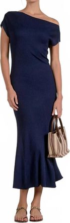 Elan Ribbed Cap Sleeve Knit Midi Dress In Navy