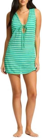 Seafolly Calypso Open Stitch Cover-Up Minidress in Jade at Nordstrom Rack, Size X-Small