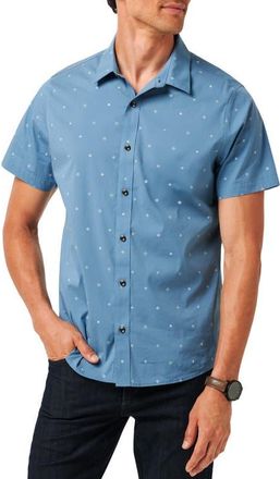 Travis Mathew Per Aspera Mixed Medallion Short Sleeve Stretch Button-Up Shirt in Captains Blue at Nordstrom, Size X-Large