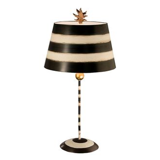 Loops Table Lamp Striped Shade Palm Leaf Finial Black Cream Stem LED E27 100W