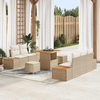 vidaXL Vidaxl - Conjunto De Sof&aacute; De Jard&iacute;n Con Coj&iacute;n 8 Pcs Beige Polirat&aacute;n