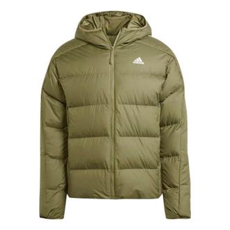 adidas Midweight Down Hooded Jacket Olive Green IK3214