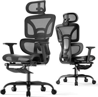 OEM Ecofurnix Silla De Oficina Ergon&oacute;mica Y Alta Con Reposapi&eacute;s, Tejido De Malla, Reposabrazos 3d, Soporte Lumbar - Negro