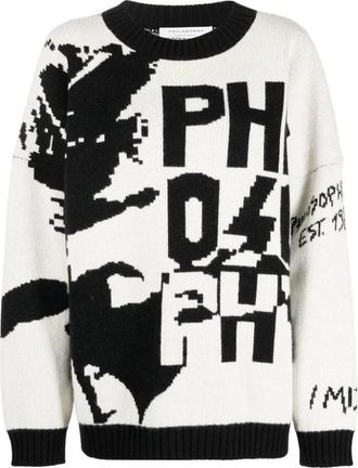 Philosophy di Lorenzo Serafini Oversized Virgin Wool Sweater - Dames - Ronde hals truien - Wit - XS - Wol - Truien & Vesten