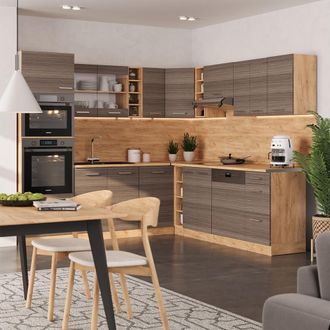 Vicco Cocina Esquinera R-line, Gris Noble/roble Dorado, 237 X 247 Cm, Et Antracita