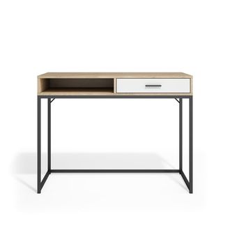 HERDASA Escritorio melamina y metal roble caj&oacute;n blanco 79x105x48 cm