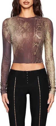 I.AM.GIA Izar Snakeskin Print Crop Top in Brown Snake at Nordstrom, Size Xx-Small