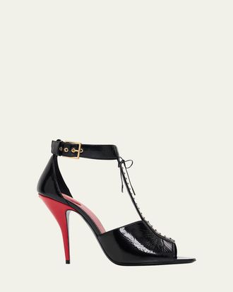 Valentino Garavani 105mm Patent Leather Bustier T-Strap Sandals