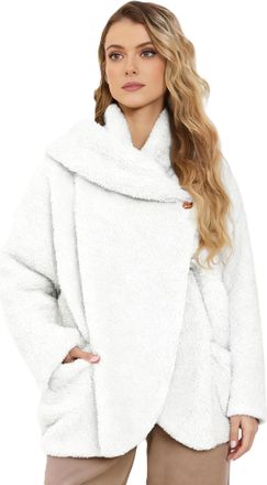 Generic Women Fluffy Teddy Coat Shawl Collar Cardigan Top Autumn Pullover with Button Ladies Teen Girls Winter Warm Lounge Wear Thick Plush Sweatshirts with P