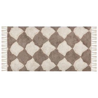 Beliani Beliani - Alfombra De Algod&oacute;n Marr&oacute;n Beige 80 X 150 Cm Patr&oacute;n Geom&eacute;trico Borlas Sinop