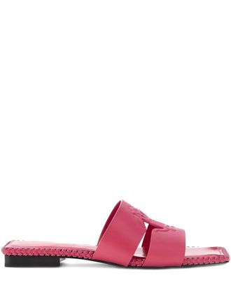 Roberto Cavalli logo-embossed braided-edge sandals - women - Calf Leather/Calf Leather/Calf Leather - 39 - Pink