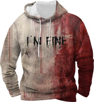 Generic Halloween Sweatshirts Mens Problem Solved Bloodstain Hoodie Casual Sweatshirt Splatter Pattern Hooded Leisure Print