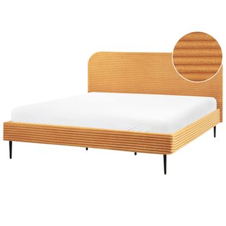 Beliani Cama Con Somier Tapizado De Pana 180 X 200 Cm Naranja Flayat