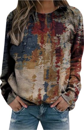 Generic Sweatshirts for Women Autumn Winter Casual Pullover Blouses Tops Womens Crewneck Printed Long Sleeve Jumpers Loose Sportswear Size 10-20 UK