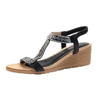 Generic Cocila Walking Sandals Women Strap Summer Shoes Comfortable Open Toe Elastic Roman Black, 6 Black Heels Size 4 Ankle Wedges Womens 7 Gold Platform Lad