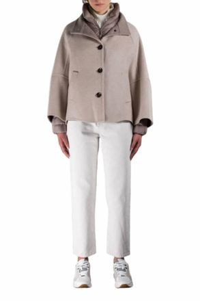 Moorer Stand Collar Long Sleeves Puffer Faux Two Piece Coat In Mandorla/nut