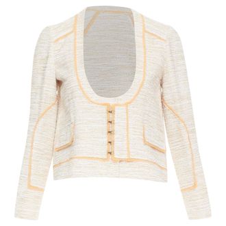 Proenza Schouler 2011 beige cotton tweed orange trim scoop jacket US2 S