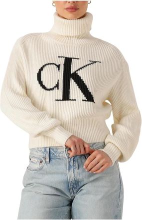 Calvin Klein Gezellige Losse Trui voor Vrouwen - Dames - Coltruien - Beige - XL - Katoen - Truien & Vesten