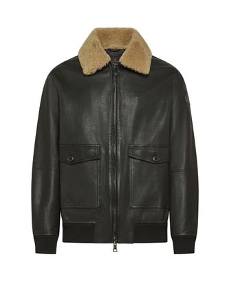 Peuterey Luxe Shearling Collar Leather Bomber Jacket