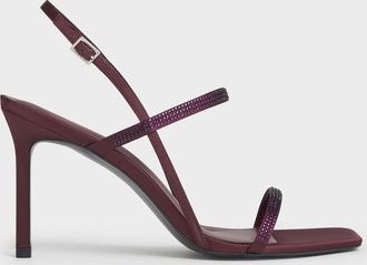 Charles & Keith Arona Satin Crystal-Embellished Stiletto-Heel Sandals