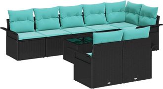vidaXL Conjunto De Sof&aacute; De Jard&iacute;n 9 Uds. Negro Rat&aacute;n Sint&eacute;tico Vidaxl