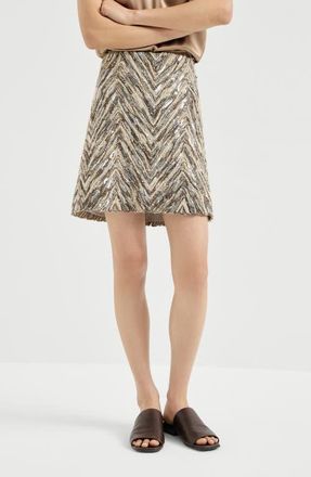 Brunello Cucinelli Dazzling chevron embroidery mini skirt in Brown at Nordstrom, Size 40 It