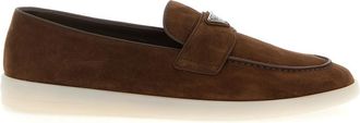 Prada Brown Logo Suede Loafers