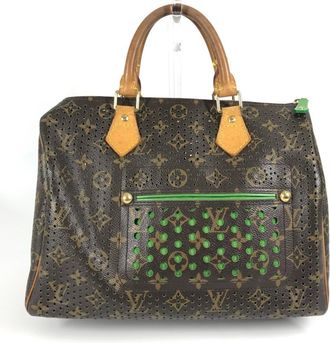 Louis Vuitton Brown Green Monogram Monogram Perforated Boston Bag Handbag Tote Bag (Pre-Owned)