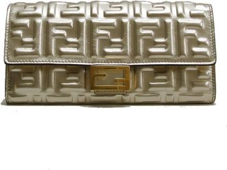 Fendi Zucca Champagne Gold Leather Long Wallet (Bi-Fold) (Pre-Owned)