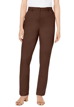 Jessica London Stretch Cotton Chino Straight Leg Pant in Rich Brown at Nordstrom, Size 28Short