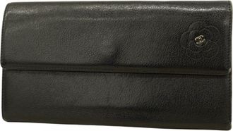 Chanel Black Leather Long Wallet (Bi-Fold) (Pre-Owned)