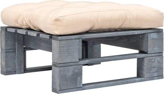 vidaXL Otomana De Pal&eacute;s Para Jard&iacute;n Madera Gris Y Coj&iacute;n Color Arena Vidaxl