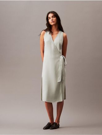 Calvin Klein Womens Flowing Midi Wrap Dress - Neutral - XS