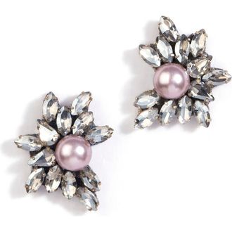 Deepa Gurnani Sahana Imitation Pearl Stud Earrings in Gunmetal at Nordstrom