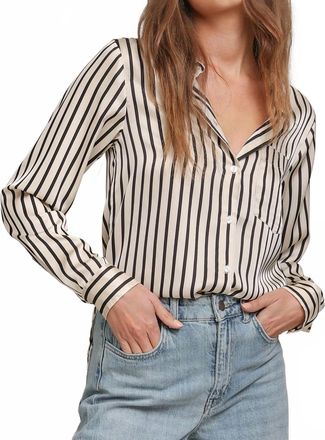 Line & Dot Striped Long Sleeve Button Shirt In Ivory And Black