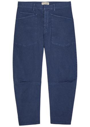 Nili Lotan Shon Barrel-leg Stretch-cotton Trousers - Navy - 4 (UK6 / XS)