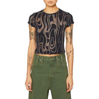 ECKHAUS LATTA Shrunk Wave Jacquard Crop Mesh T-Shirt at Nordstrom, Size Small