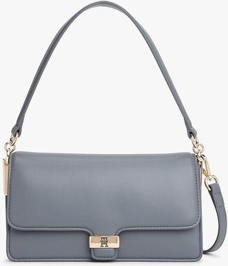 Tommy Hilfiger Womens Monogram Clasp Convertible Crossbody Bag - Grey